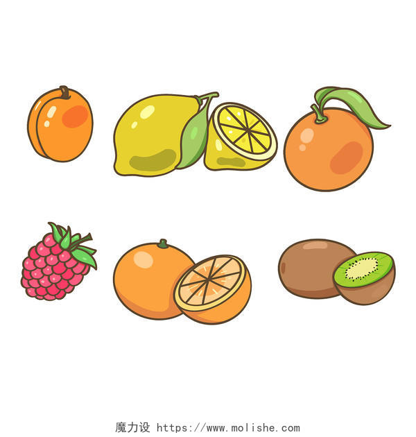 水果组合草莓桃子柠檬猕猴桃桔子素材插画